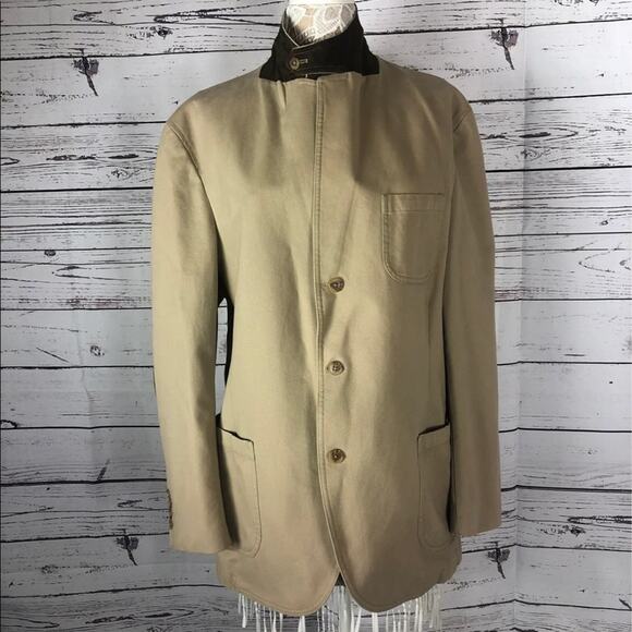 Barn coat stand collar patch elbow Khaki Lands' End 100% cotton 44 R - Picture 15 of 16